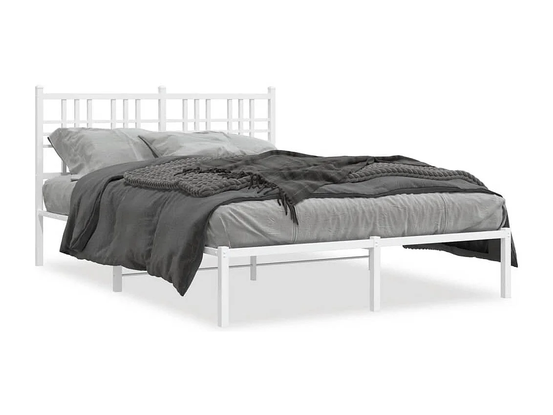 Bedframe met hoofdbord metaal wit 140x190 cm