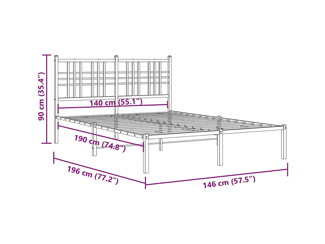 Bedframe met hoofdbord metaal wit 140x190 cm