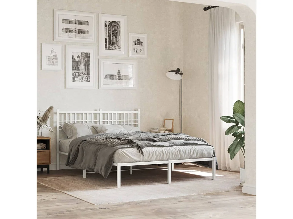 Bedframe met hoofdbord metaal wit 140x190 cm