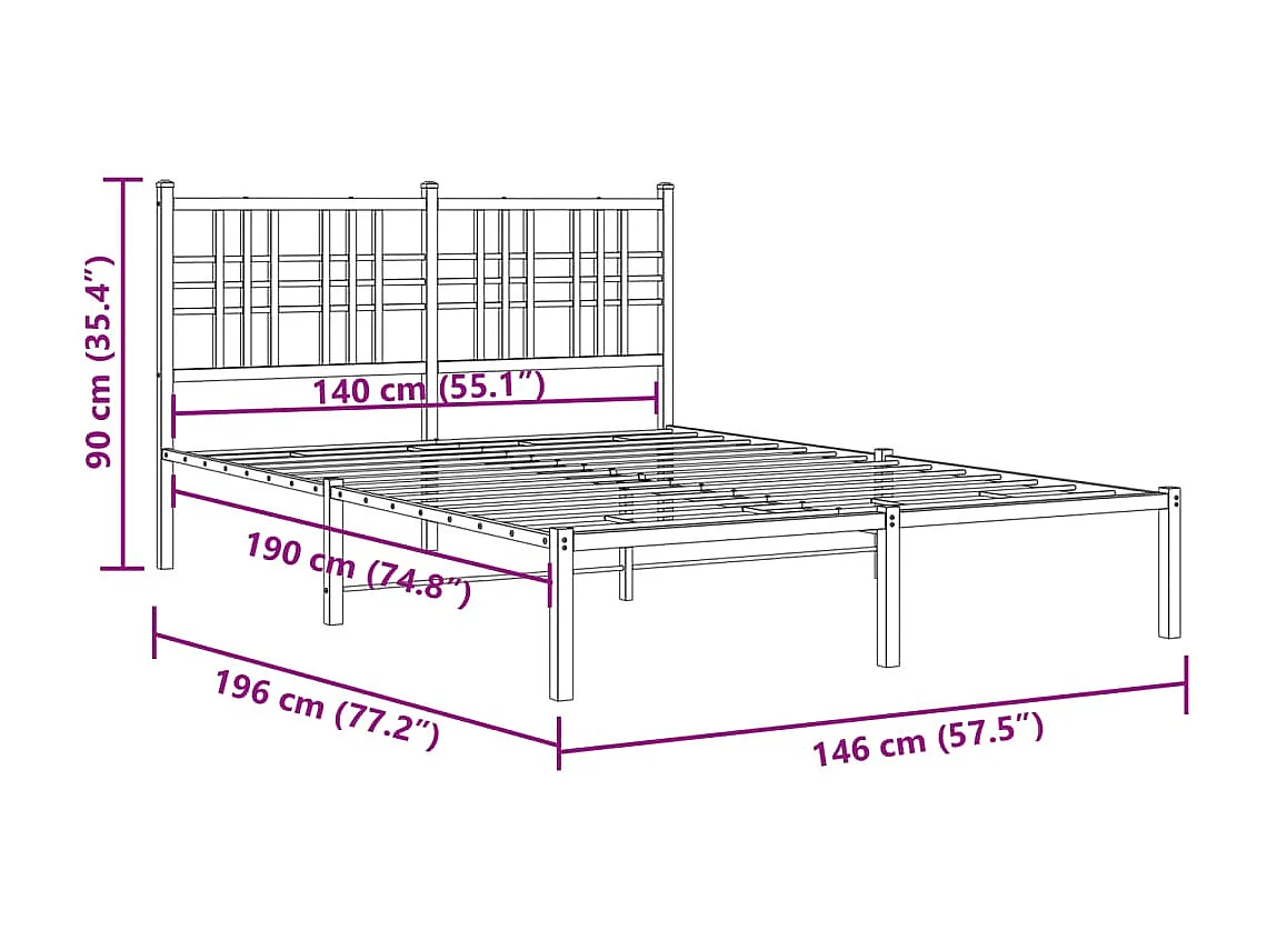 Bedframe met hoofdbord metaal wit 140x190 cm