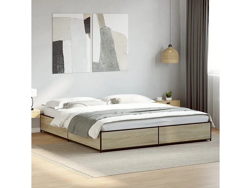 Bedframe bewerkt hout metaal sonoma eikenkleurig 180x200 cm