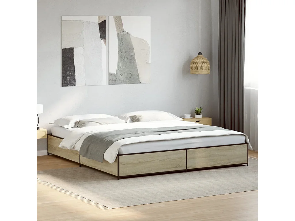 Bedframe bewerkt hout metaal sonoma eikenkleurig 180x200 cm