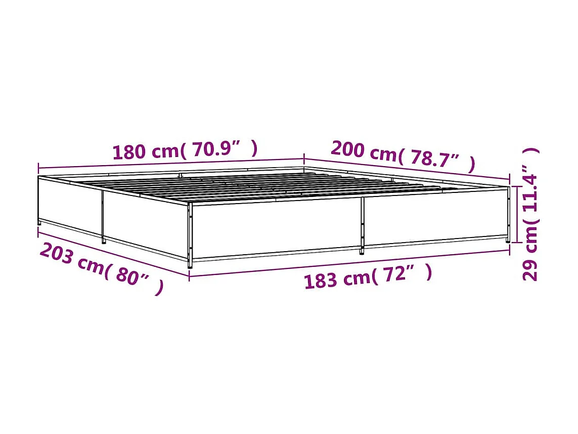 Bedframe bewerkt hout metaal sonoma eikenkleurig 180x200 cm