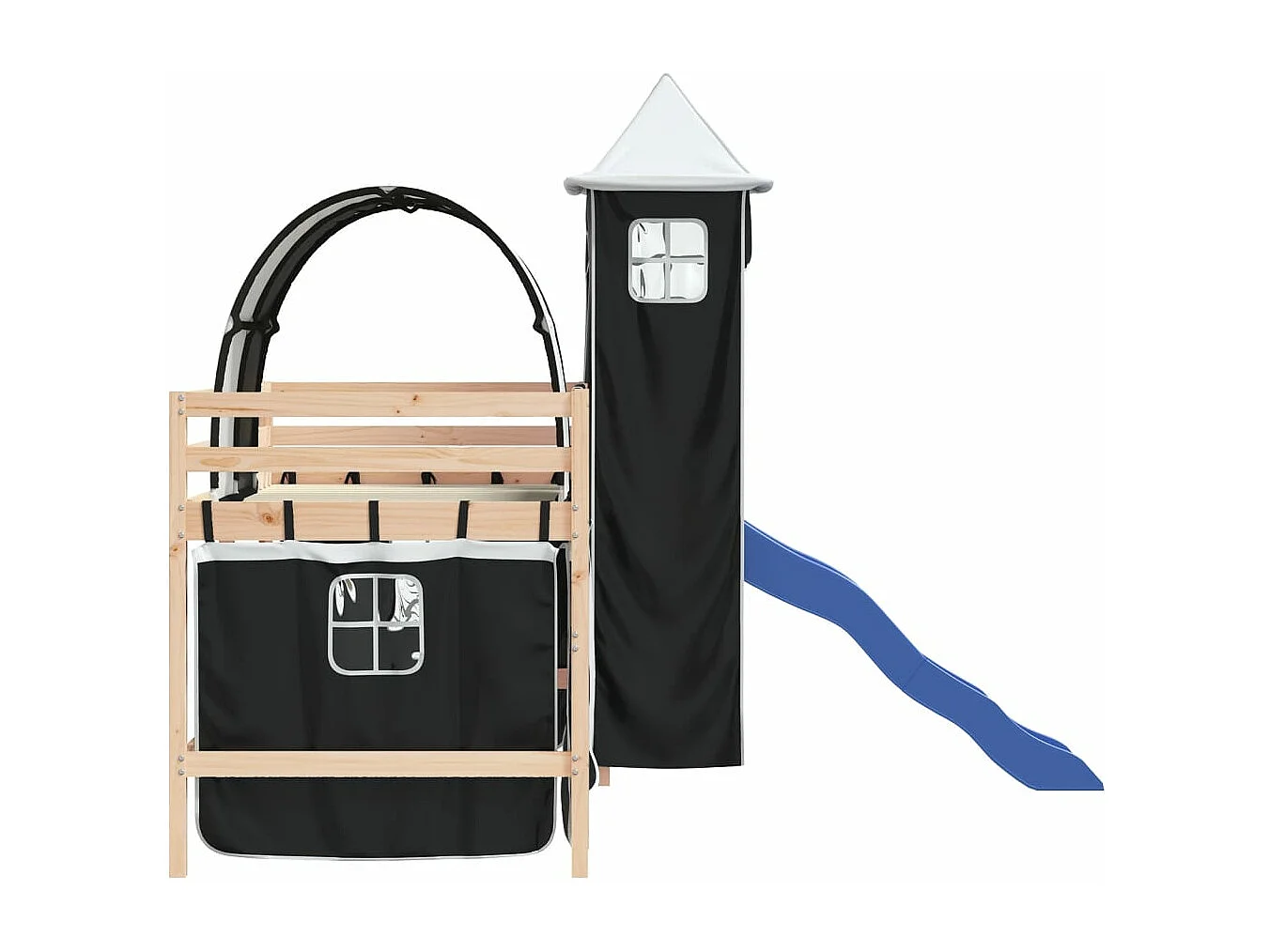 Kinderhoogslaper met toren 80x200 cm grenenhout wit en zwart