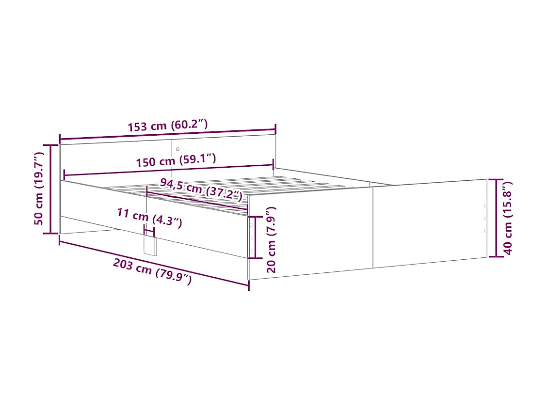 Bedframe met hoofd- en voeteneinde wit 150x200 cm