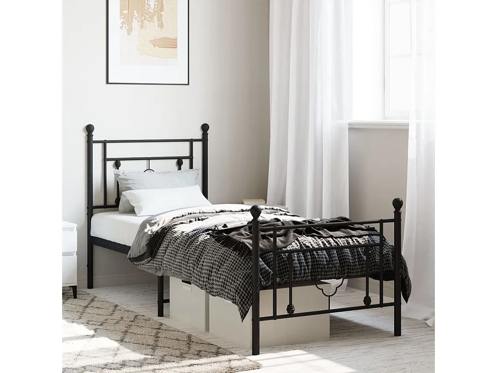 Bedframe met hoofd- en voeteneinde metaal zwart 75x190 cm