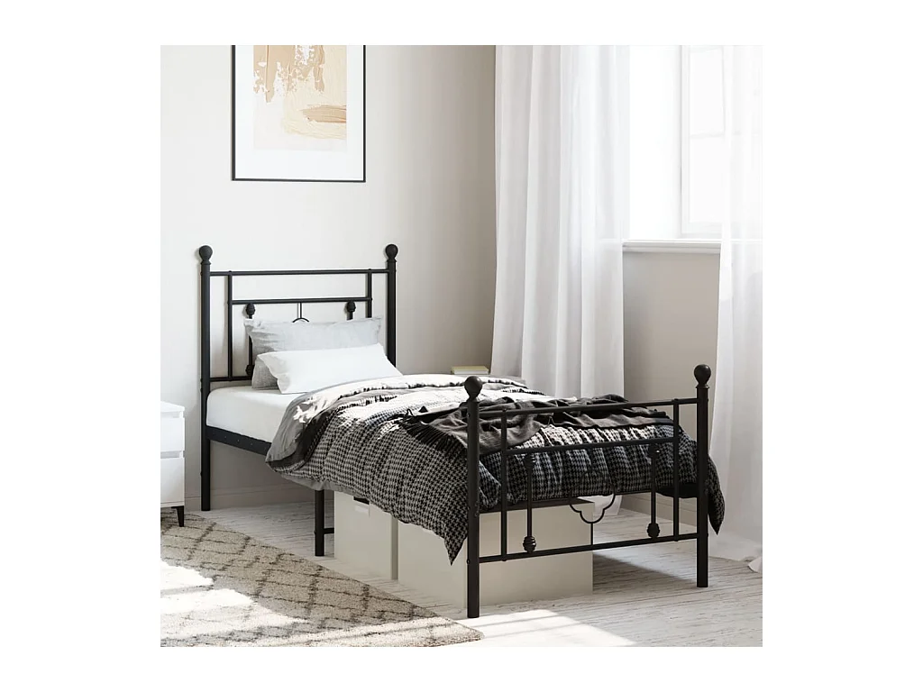 Cadre de lit métal sans matelas avec pied de lit noir 75x190 cm