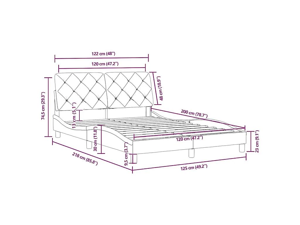 Cadre de lit sans matelas gris clair 120x200 cm velours