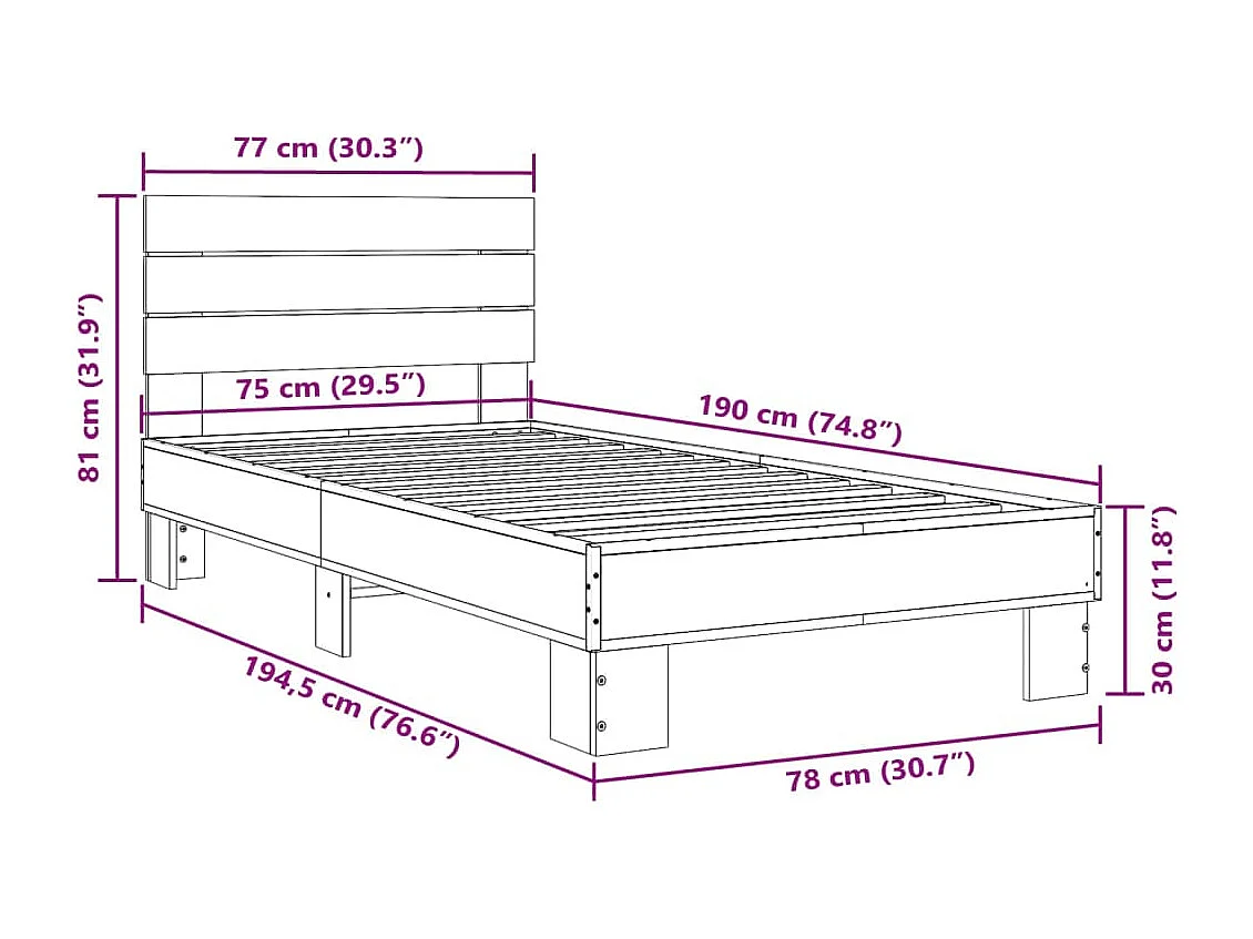 Cadre de lit sans matelas chêne sonoma 75x190 cm