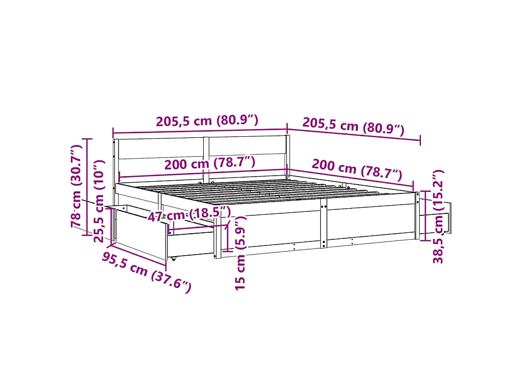 Bedframe zonder matras massief grenenhout 200x200 cm