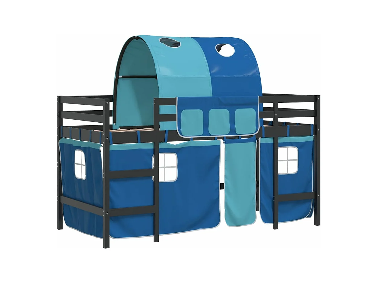 Lit mezzanine enfants avec tunnel sans matelas bleu 90x190 cm