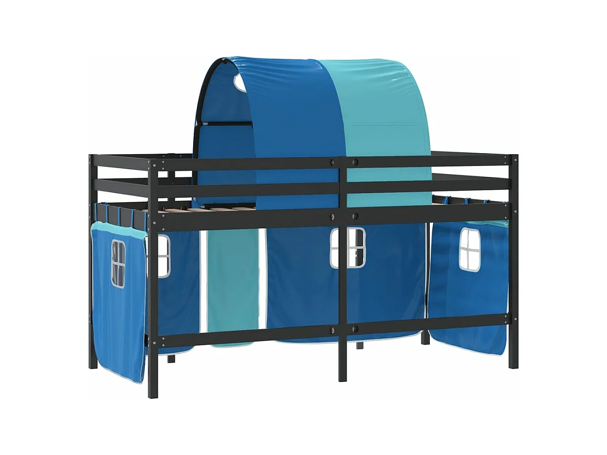 Lit mezzanine enfants avec tunnel sans matelas bleu 90x190 cm