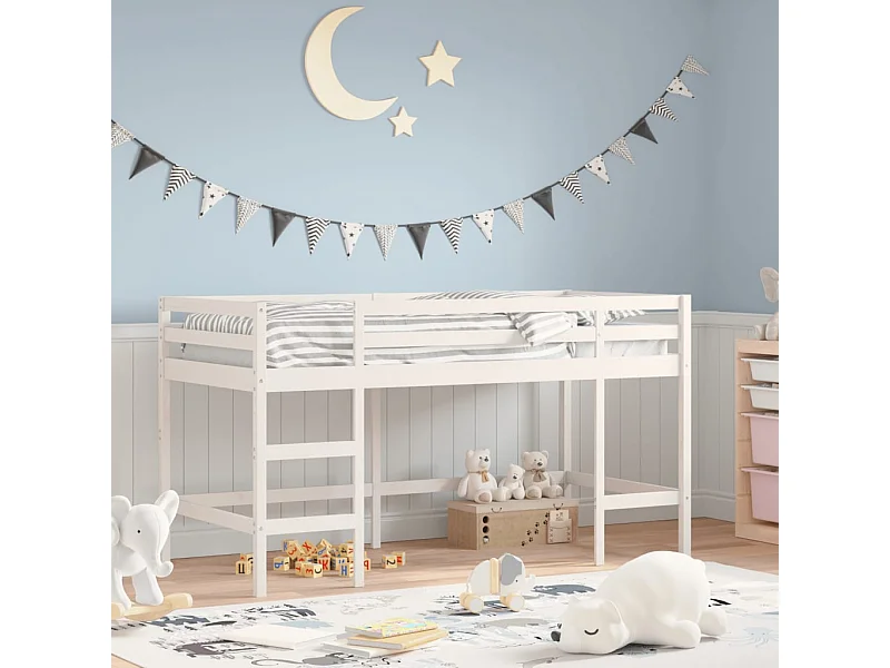 Cama alta de niños con escalera madera maciza blanca 90x200 cm