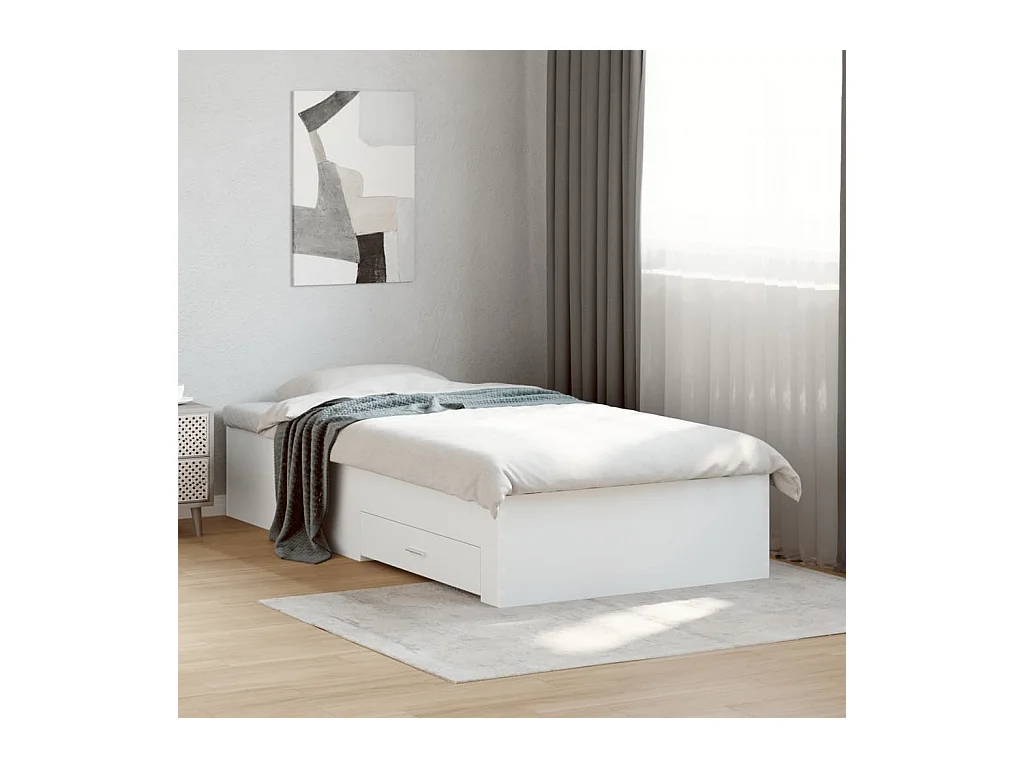 Cadre de lit avec tiroirs sans matelas blanc 100x200 cm