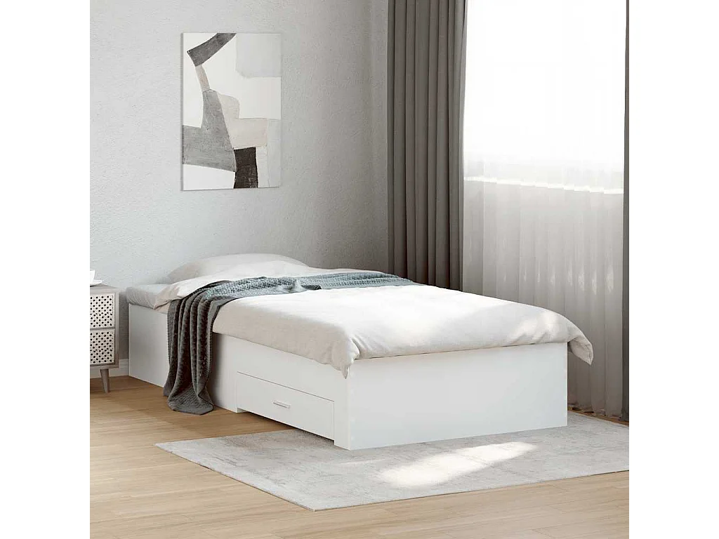 Bedframe met lades bewerkt hout wit 100x200 cm