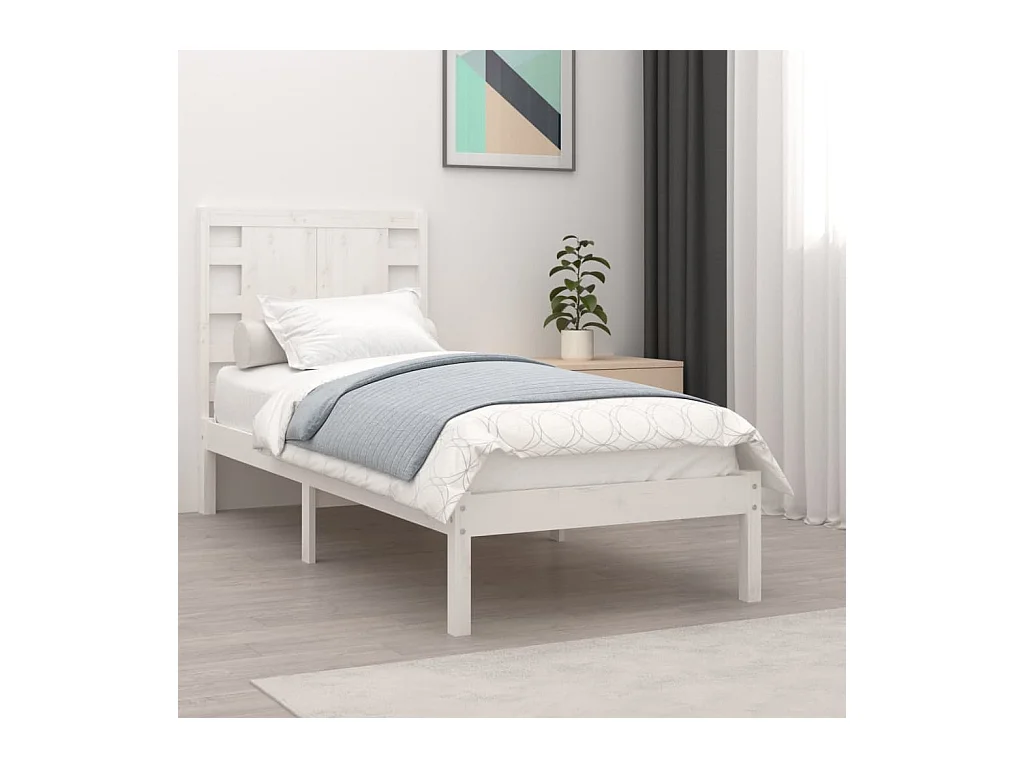 Bedframe massief hout wit 75x190 cm