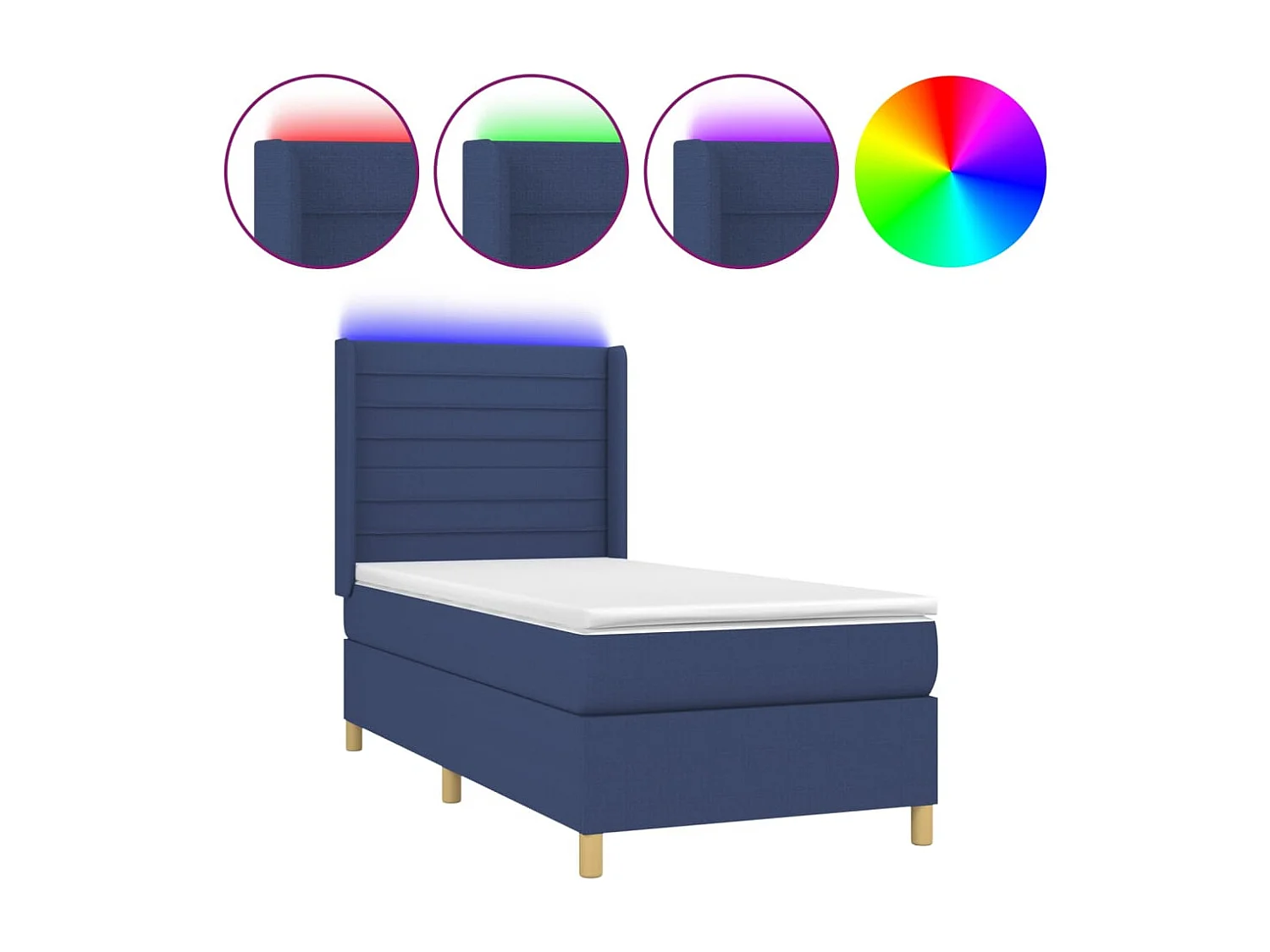 Sommier à lattes de lit matelas et LED Bleu 90x190 cm Tissu