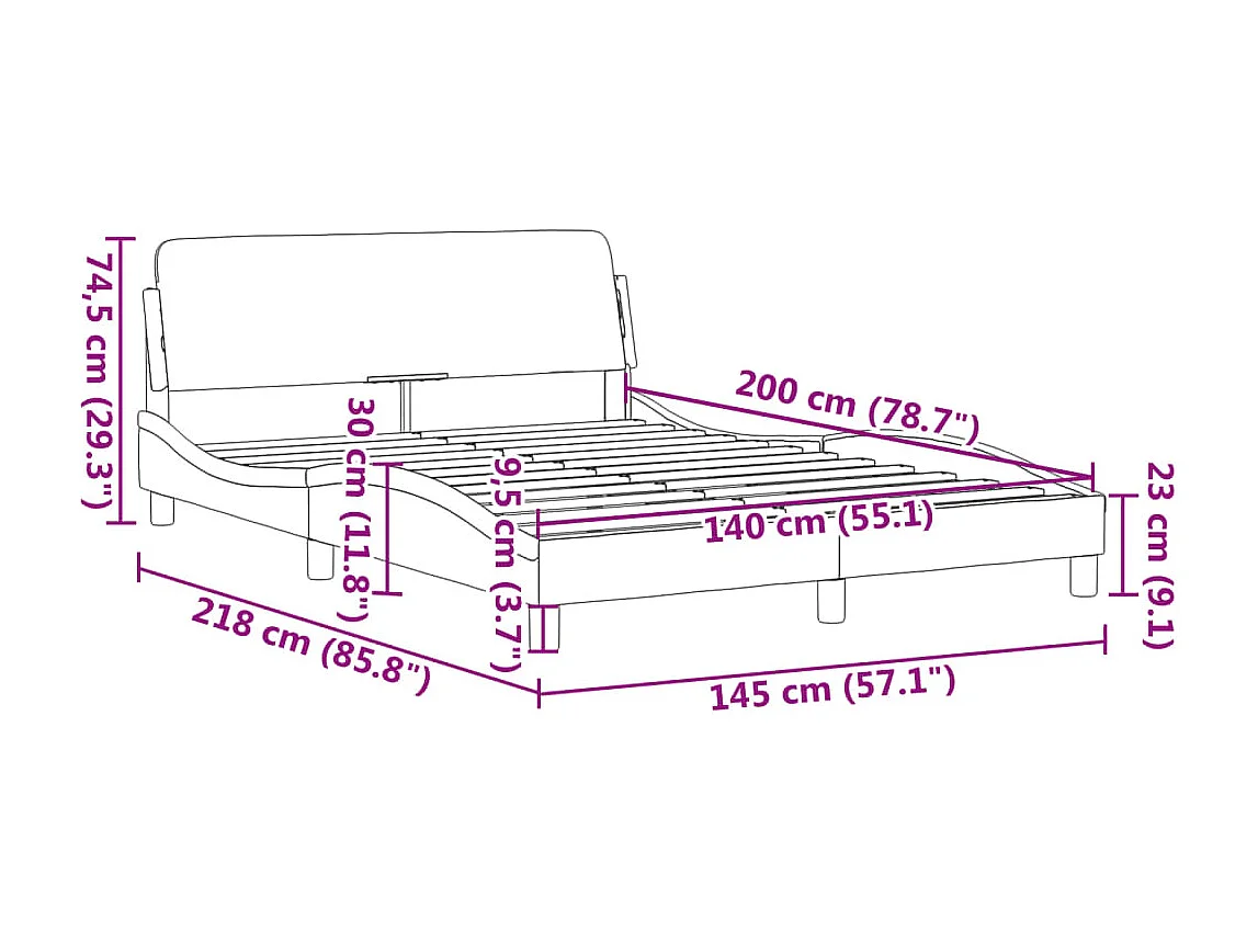 Cadre de lit Dover noir 140x200 cm similicuir