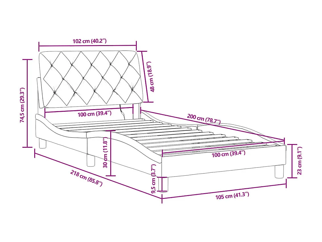 Cadre de lit avec LED sans matelas bleu 100x200 cm velours