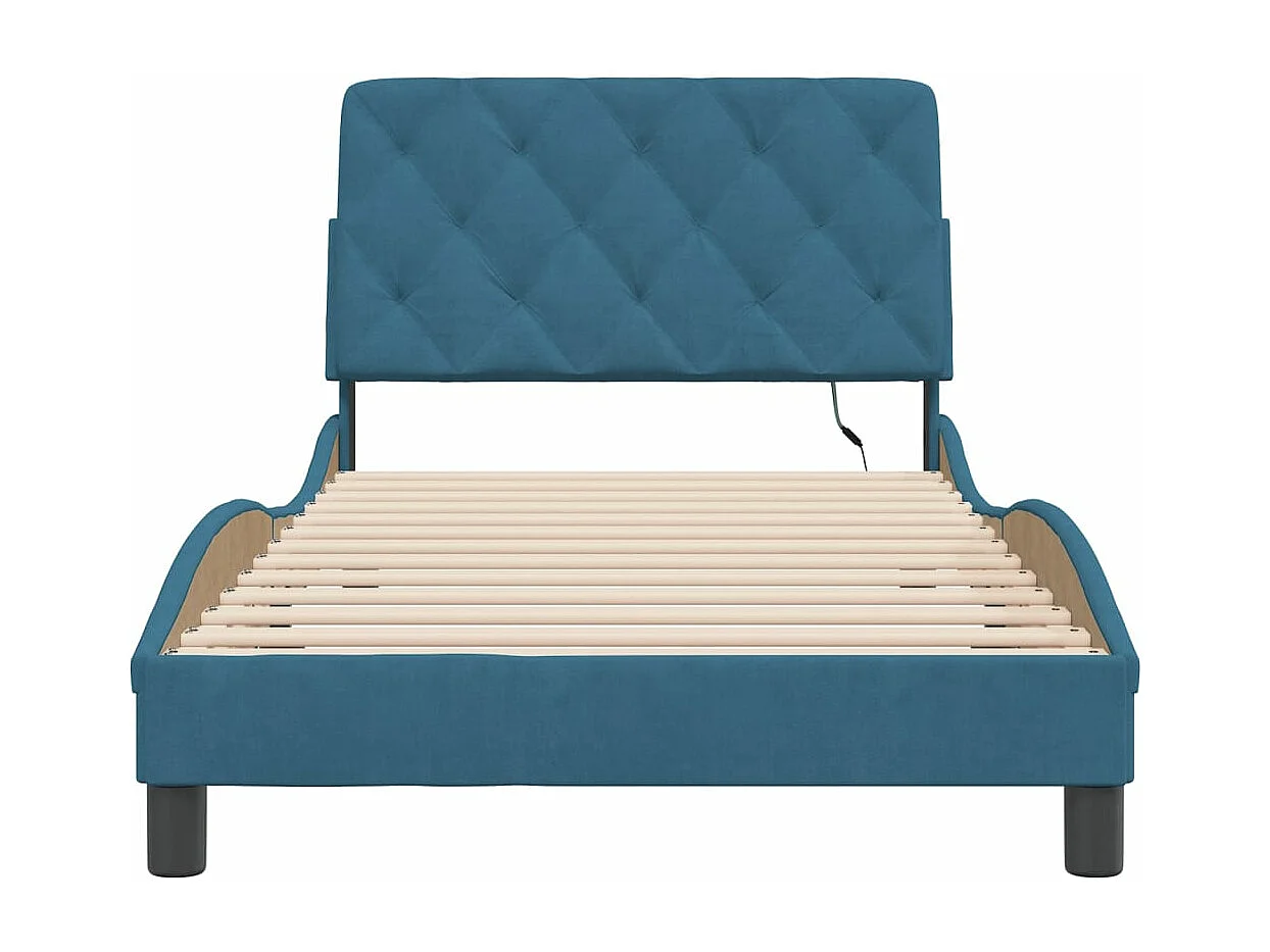 Cadre de lit avec LED sans matelas bleu 100x200 cm velours