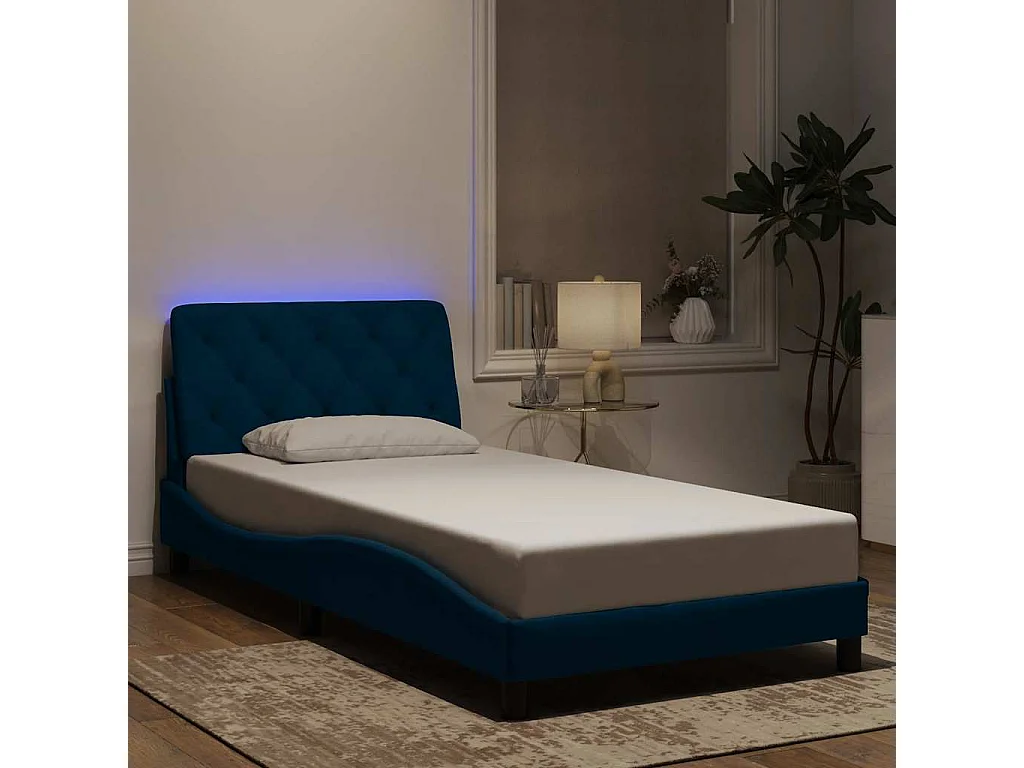 Cadre de lit avec LED sans matelas bleu 100x200 cm velours