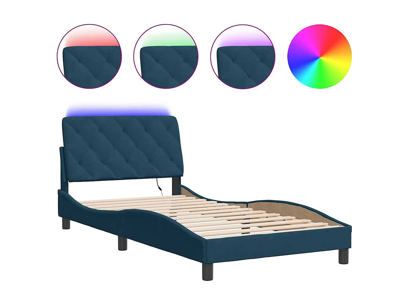 Cadre de lit avec LED sans matelas bleu 100x200 cm velours