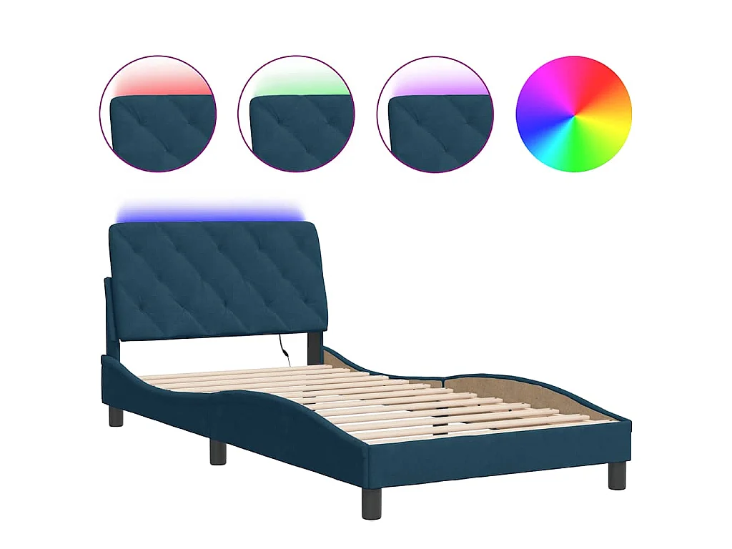 Giroletto con LED senza Materasso Blu 100x200 cm in Velluto