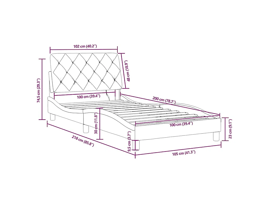 Giroletto con LED senza Materasso Blu 100x200 cm in Velluto