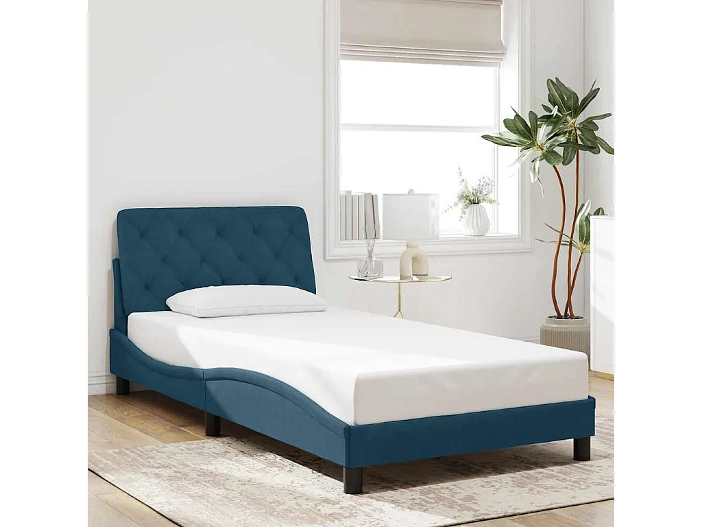Bedframe met LED zonder matras fluweel blauw 100x200 cm