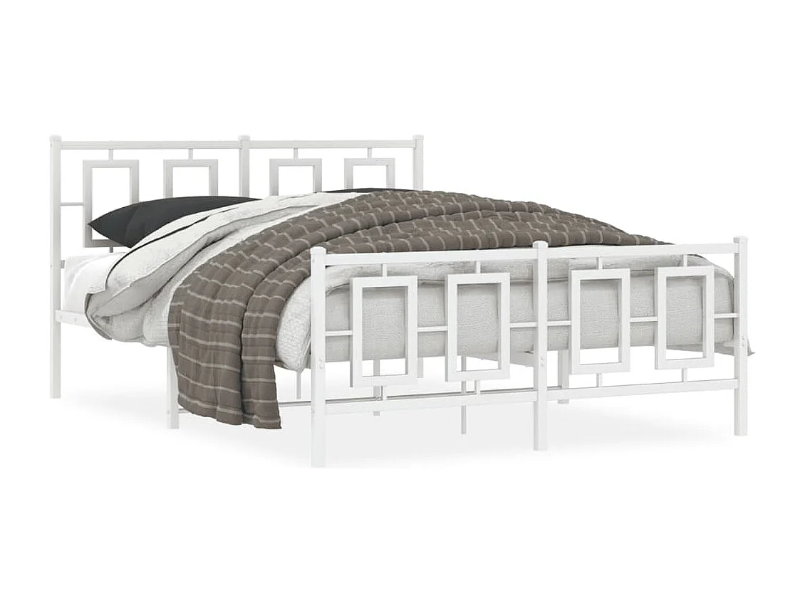 Cadre de lit métal sans matelas et pied de lit blanc 140x190 cm