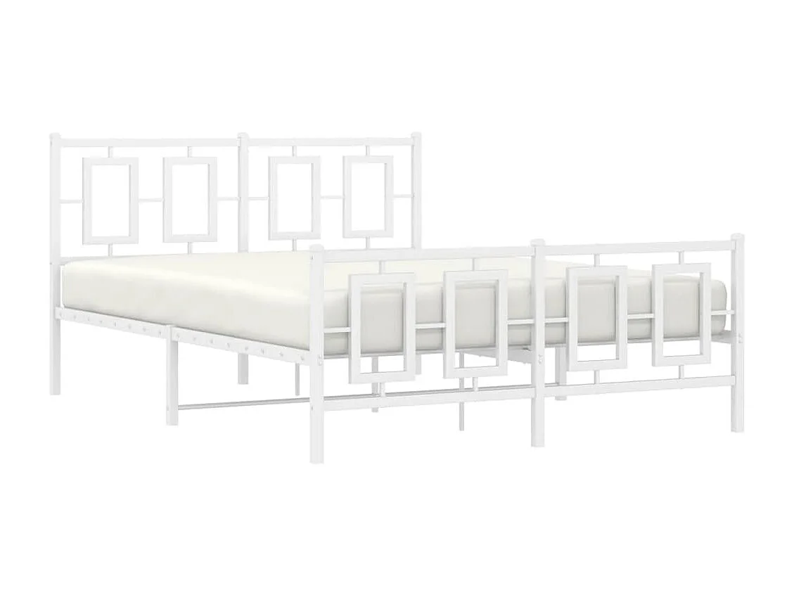 Cadre de lit métal sans matelas et pied de lit blanc 140x190 cm