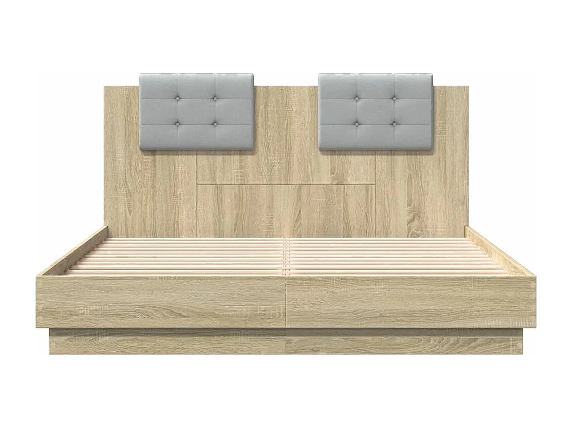 Bettgestell mit Kopfteil & LED-Leuchten Sonoma-Eiche 120x200 cm