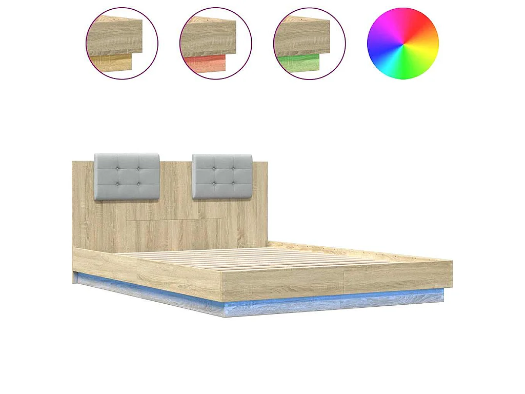 Bettgestell mit Kopfteil & LED-Leuchten Sonoma-Eiche 120x200 cm