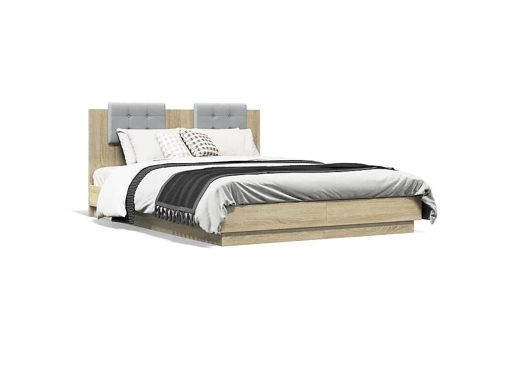 Bettgestell mit Kopfteil & LED-Leuchten Sonoma-Eiche 120x200 cm