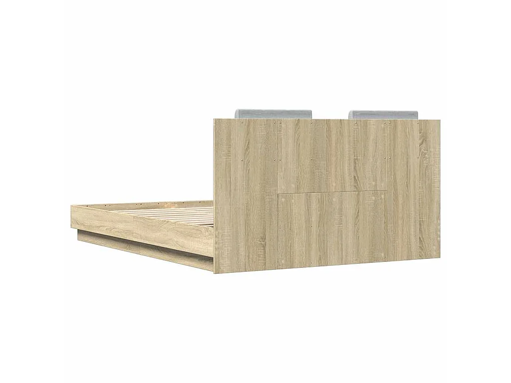 Bettgestell mit Kopfteil & LED-Leuchten Sonoma-Eiche 120x200 cm