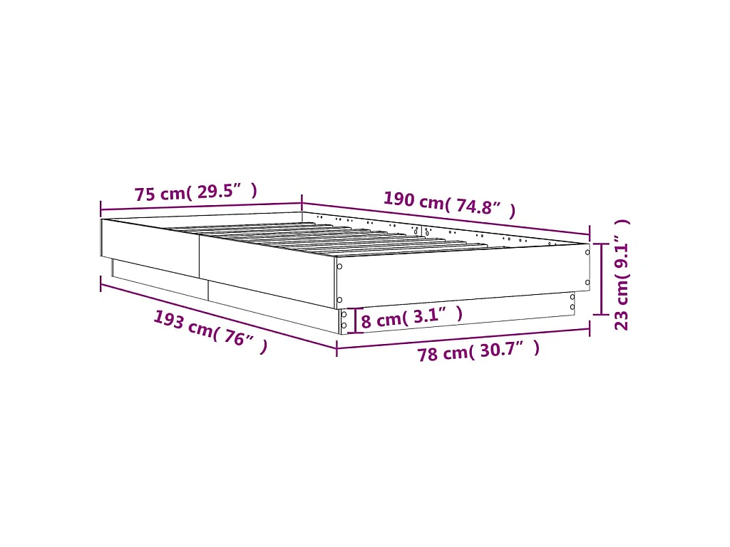 Cadre de lit sans matelas chêne marron 75x190cm bois ingénierie