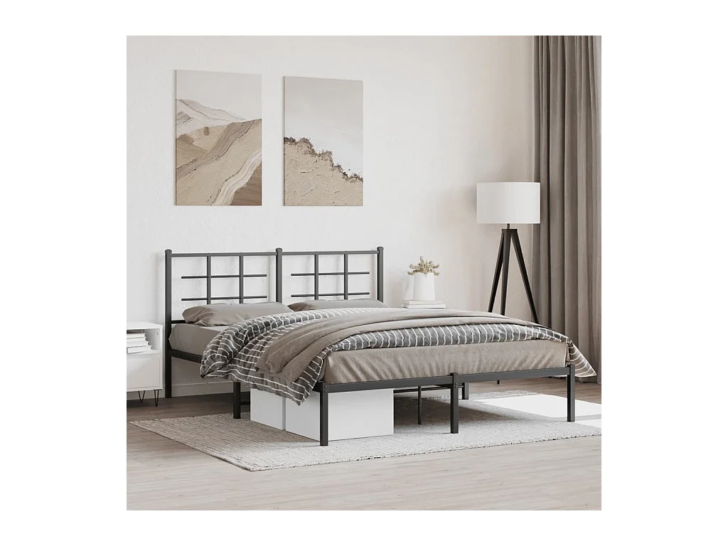 Cadre de lit métal sans matelas et tête de lit noir 160x200 cm