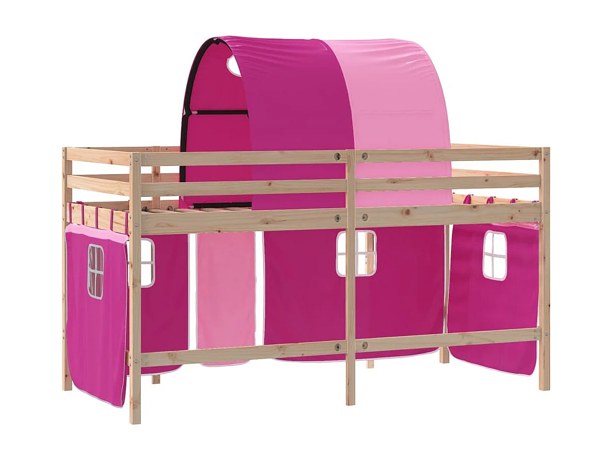 Lit mezzanine enfants avec tunnel sans matelas rose 80x200 cm