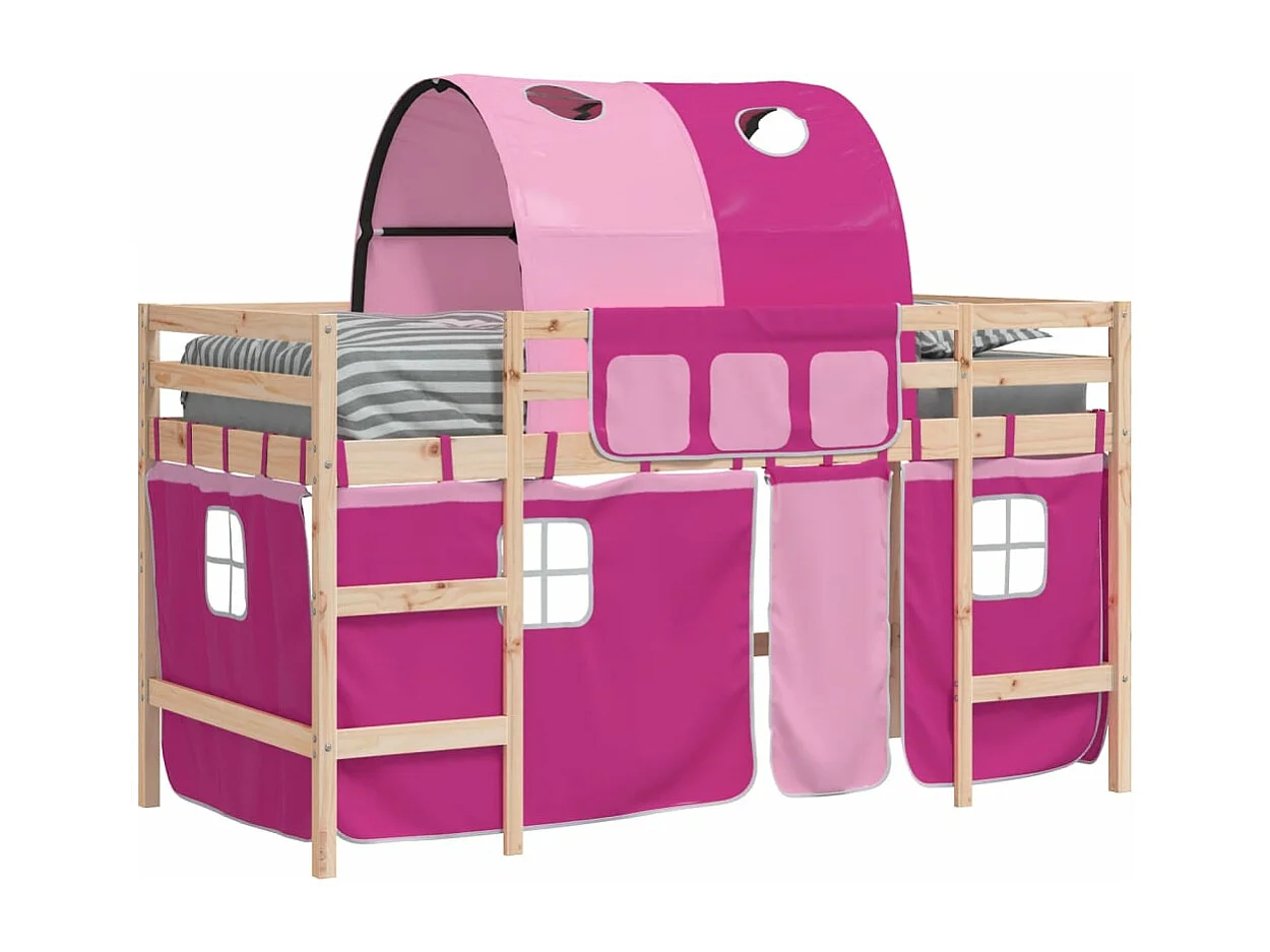 Lit mezzanine enfants avec tunnel sans matelas rose 80x200 cm