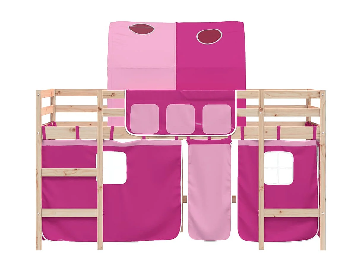 Lit mezzanine enfants avec tunnel sans matelas rose 80x200 cm