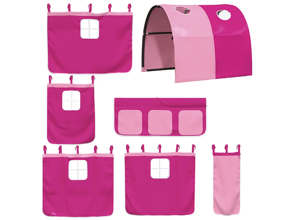 Lit mezzanine enfants avec tunnel sans matelas rose 80x200 cm
