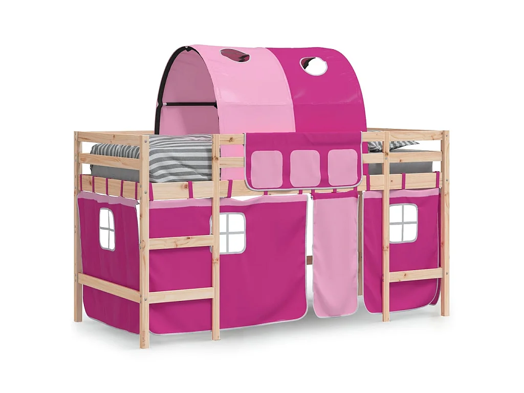 Lit mezzanine enfants avec tunnel sans matelas rose 80x200 cm