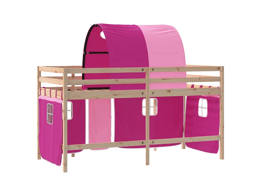 Lit mezzanine enfants avec tunnel sans matelas rose 80x200 cm