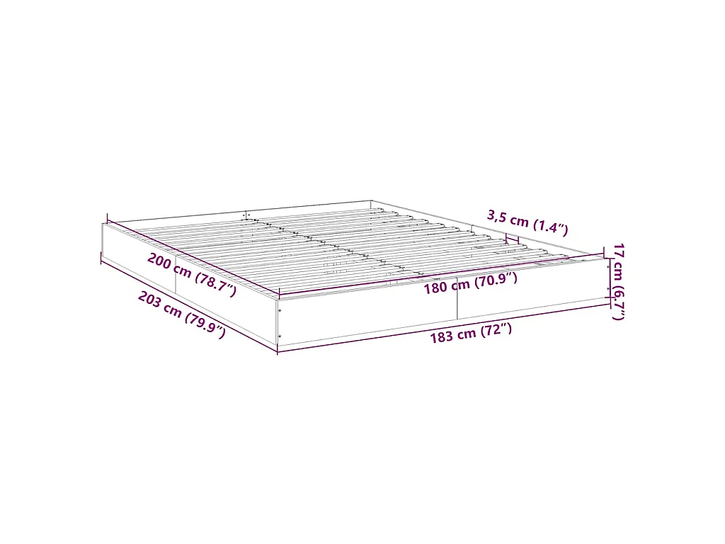Cadre de lit sans matelas gris béton 180x200 cm