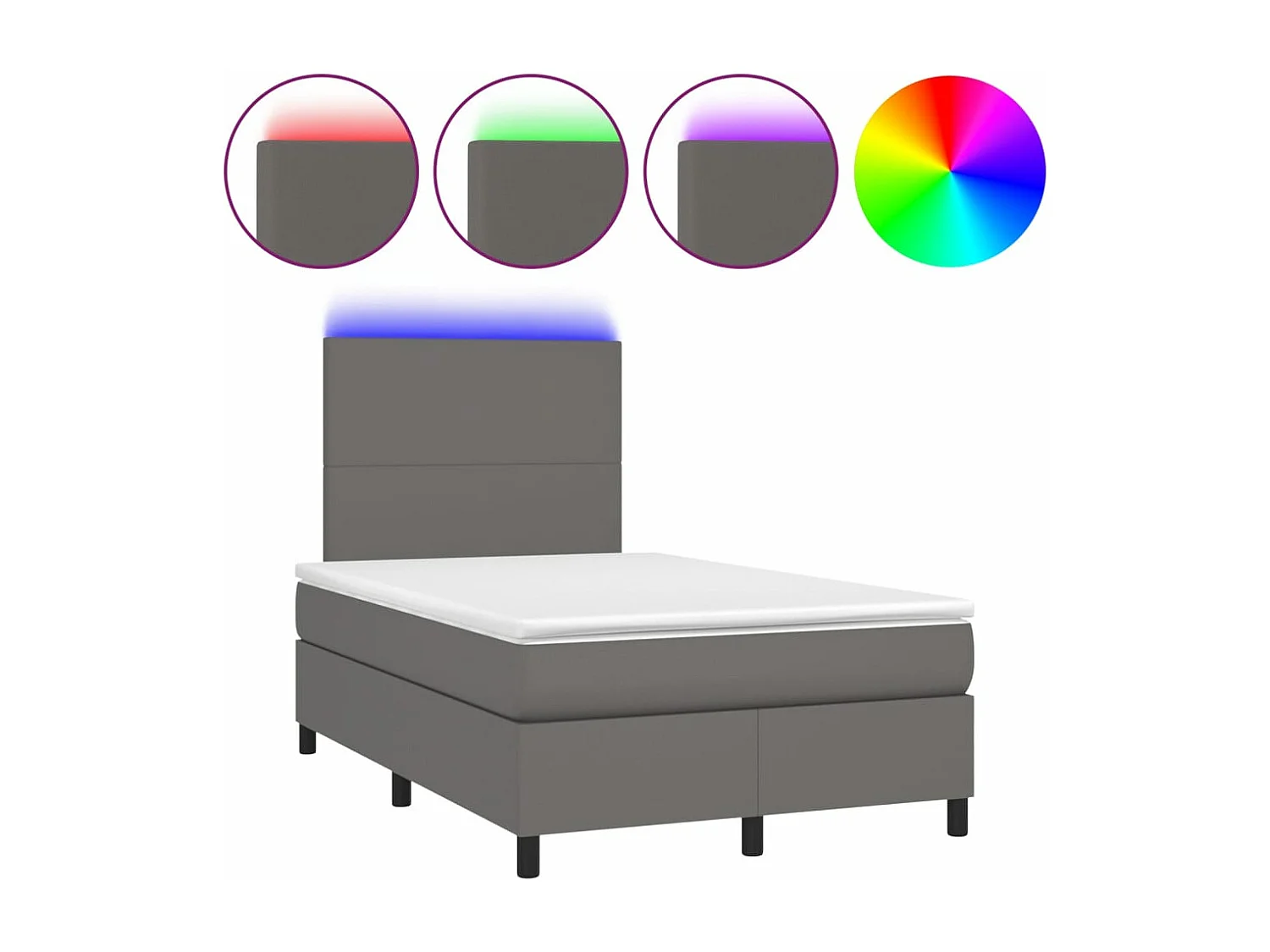 Sommier à lattes de lit matelas LED gris 120x190 cm similicuir