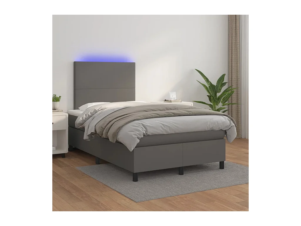 Boxspringbett mit Matratze & LED Grau 120x190 cm Kunstleder
