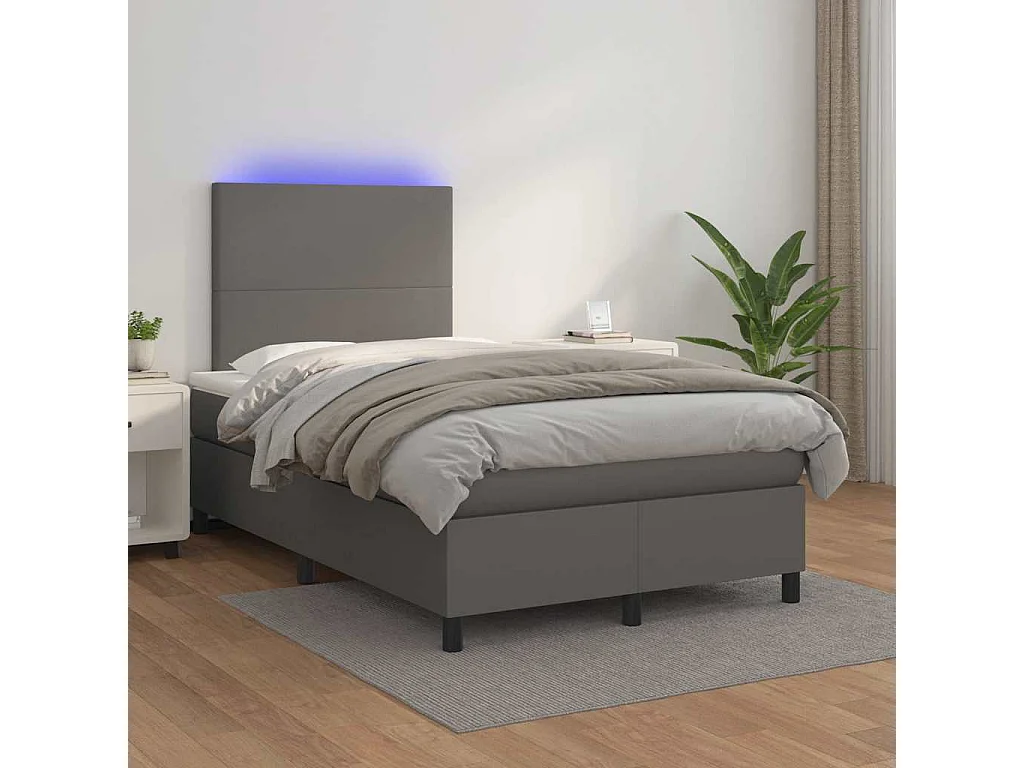 Sommier à lattes de lit matelas LED gris 120x190 cm similicuir