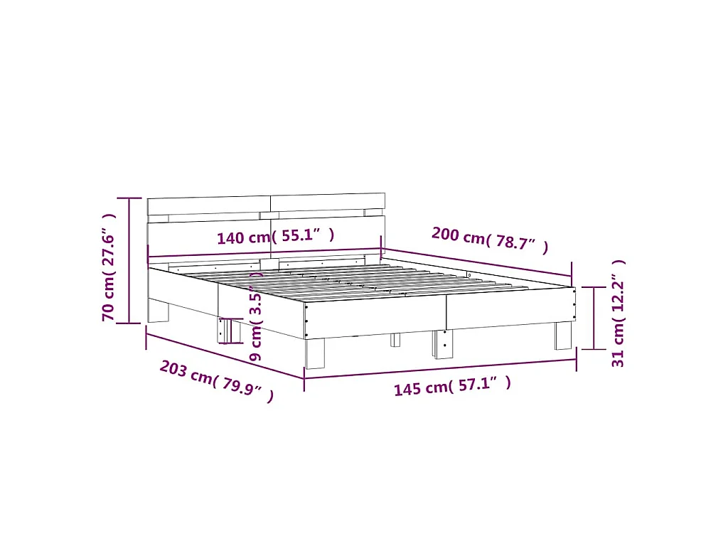 Cadre de lit sans matelas chêne marron 140x200 cm