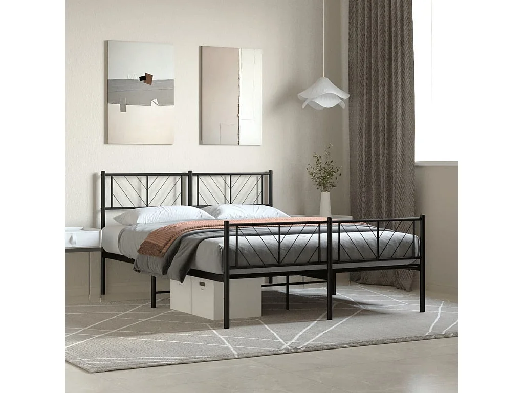 Cadre de lit métal sans matelas avec pied de lit noir 140x190cm