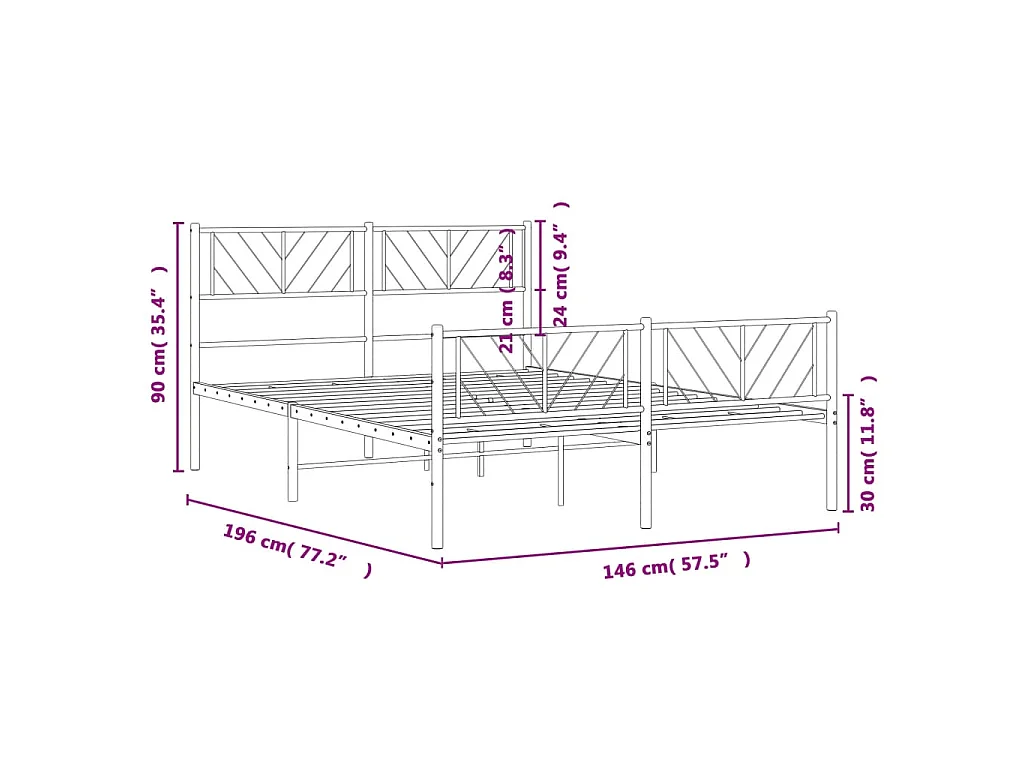 Cadre de lit métal sans matelas avec pied de lit noir 140x190cm